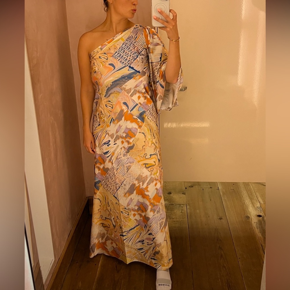 NWT anthro one sleeve beautiful silk dress